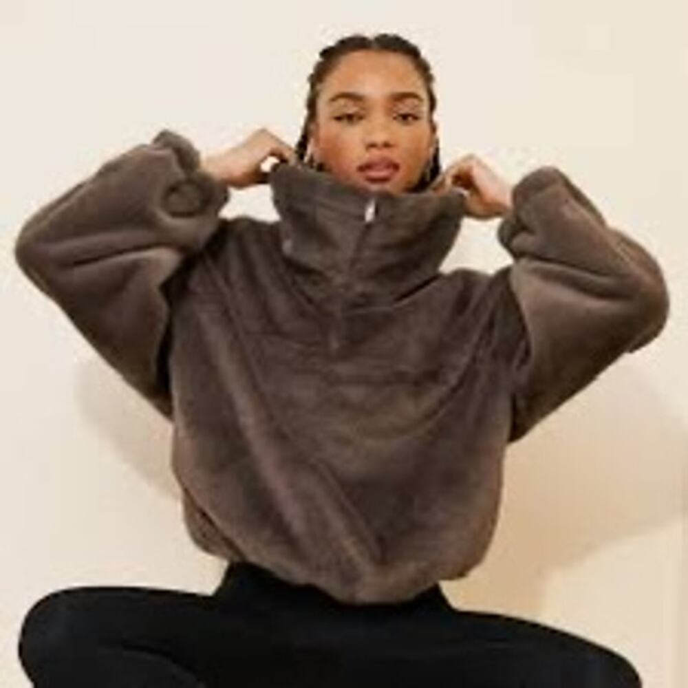 Free People Movement Alpine Faux Fur Half Zip Pullover Brown Size L NWT $198